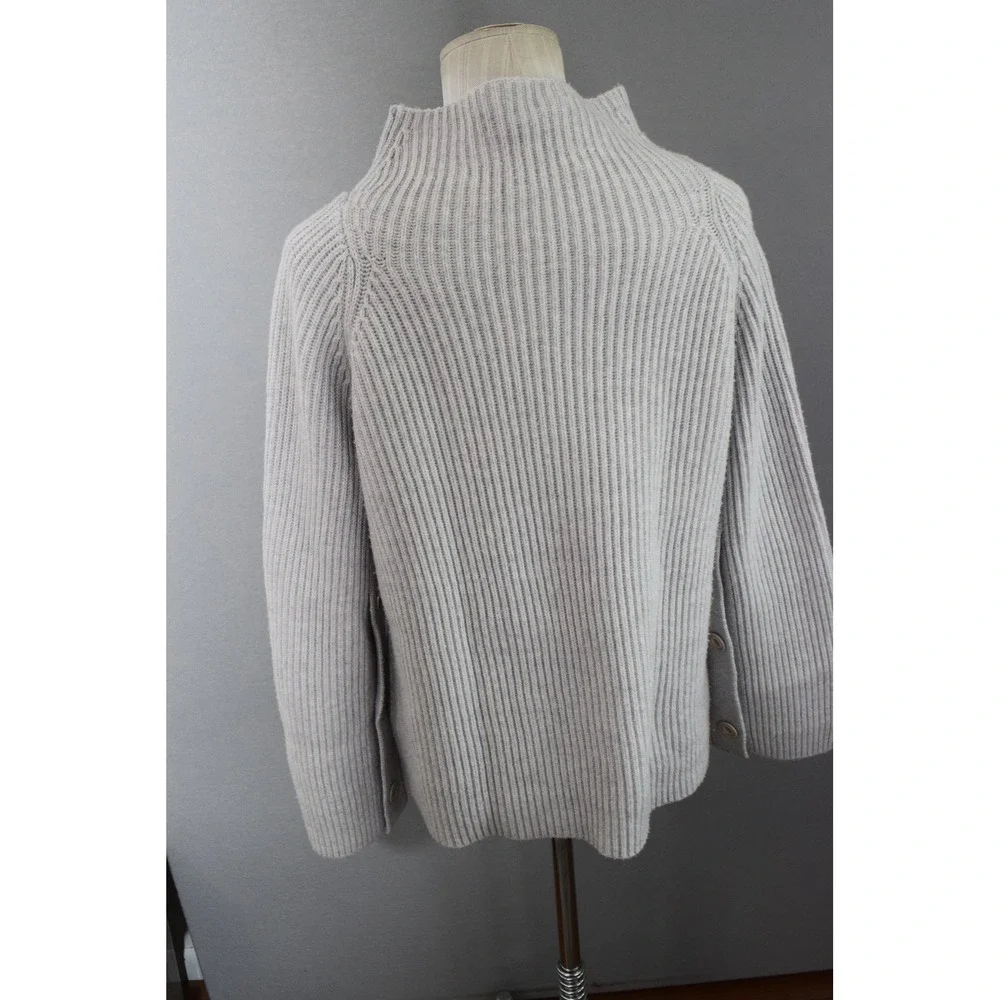 Vince Mock Neck Sweater Medium Gray Wool Cashmere Ribbed Button Womens Pullover - Picture 3 of 6
